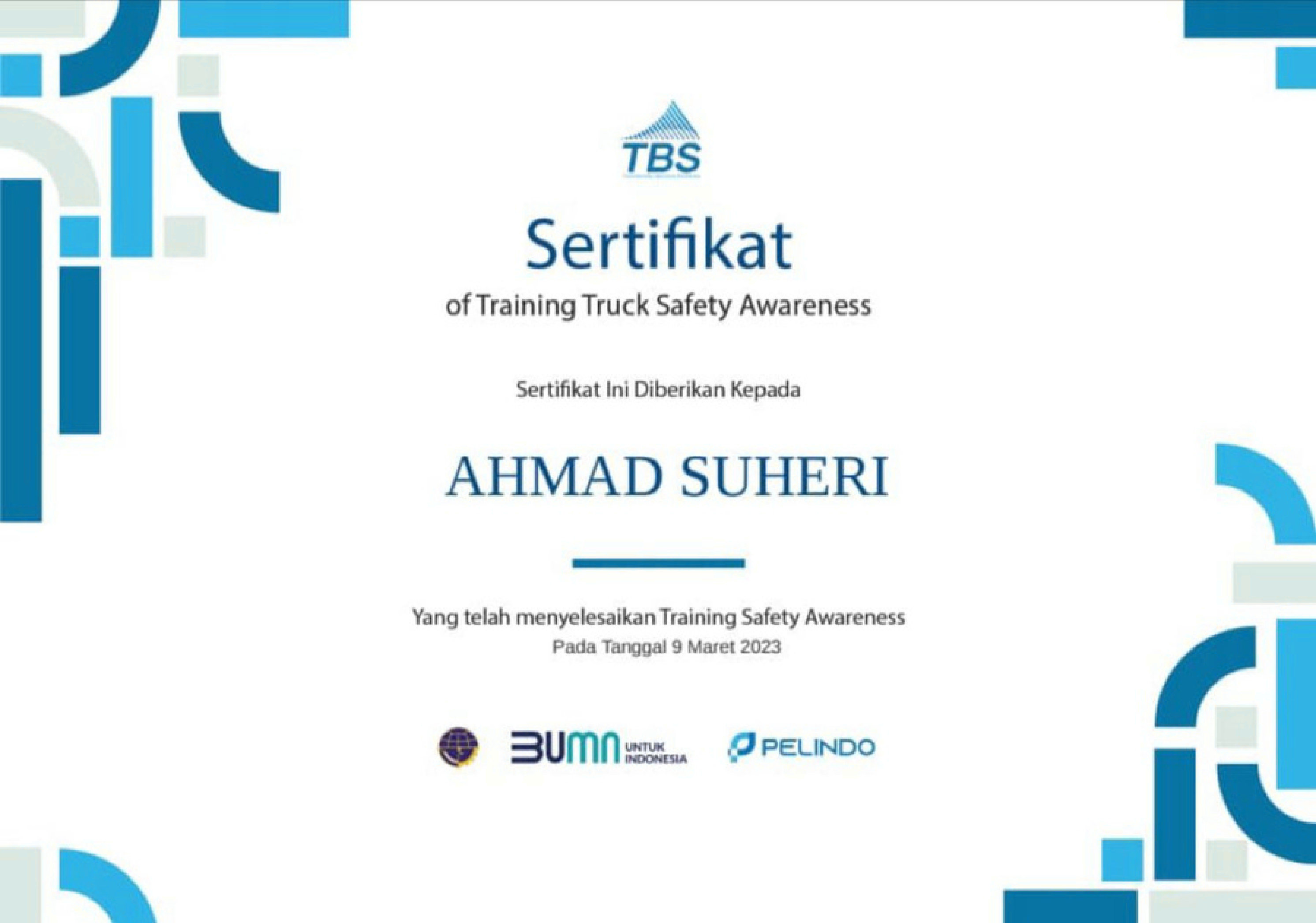 Sertifikat Pertolongan Pertama PT. Prabu Rafasya Trans